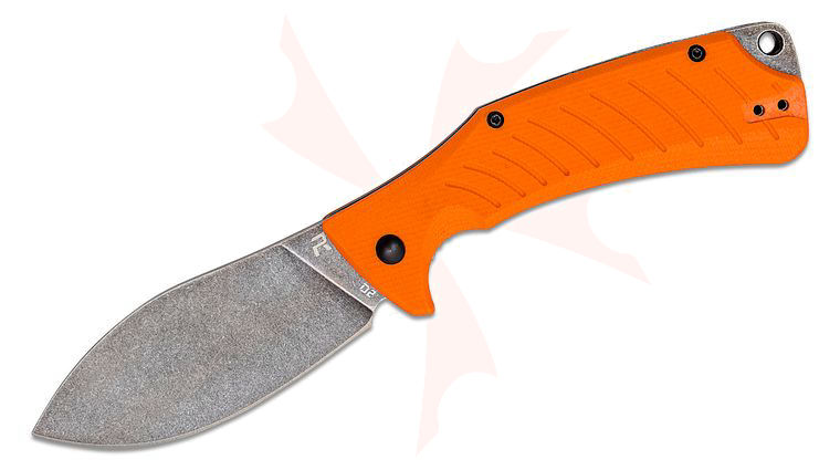 REVO Knives Ness Flipper Knife 3.6 inch D2 Black Stonewashed Nessmuk Blade, Milled Orange G10 Handles