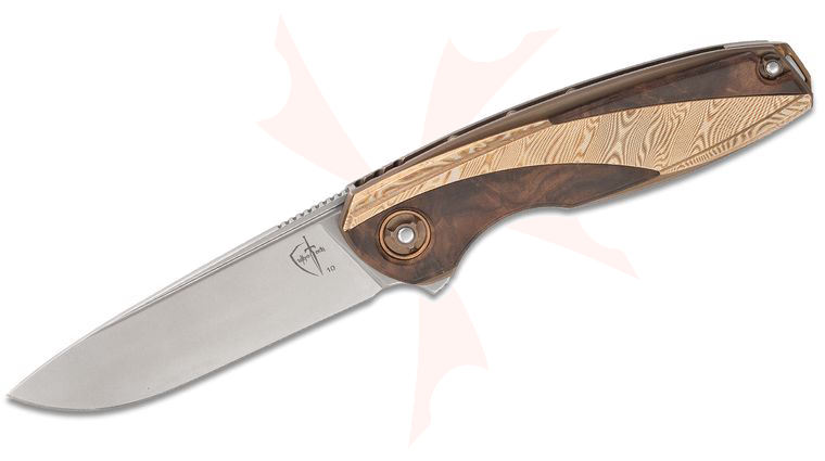 CultroTech Knives Custom Zhim Flipper Knife 3.5 inch M390 Stonewashed Blade, Walnut Wood Handles with 3D Machined Mokume Inlays