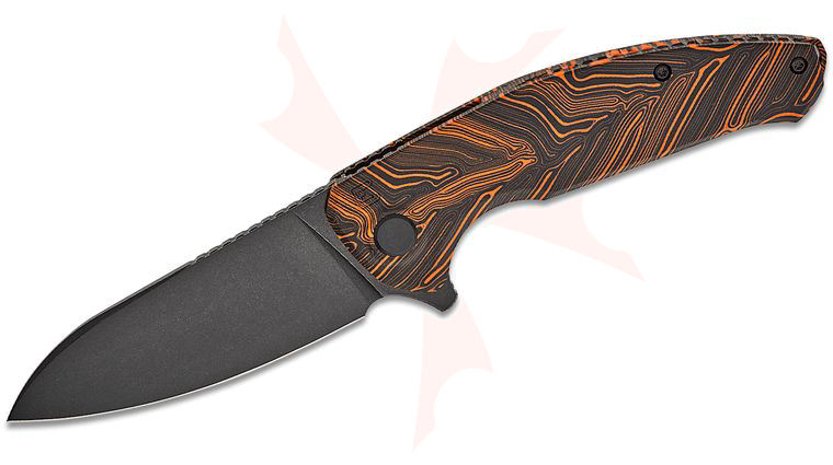 Custom Knife Factory Pavel Pozdnyakov Echo Natriks Flipper Knife 3.54 inch CPM-S35VN Black PVD Drop Point Blade, Orange G-Mascus G10 Handles