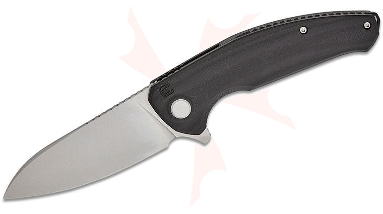 Custom Knife Factory Pavel Pozdnyakov Echo Natriks Flipper Knife 3.54 inch CPM-S35VN Tumbled Drop Point Blade, Black G10 Handles