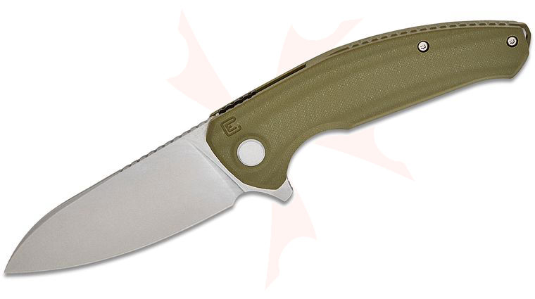 Custom Knife Factory Pavel Pozdnyakov Echo Natriks Flipper Knife 3.54 inch CPM-S35VN Tumbled Drop Point Blade, Green G10 Handles