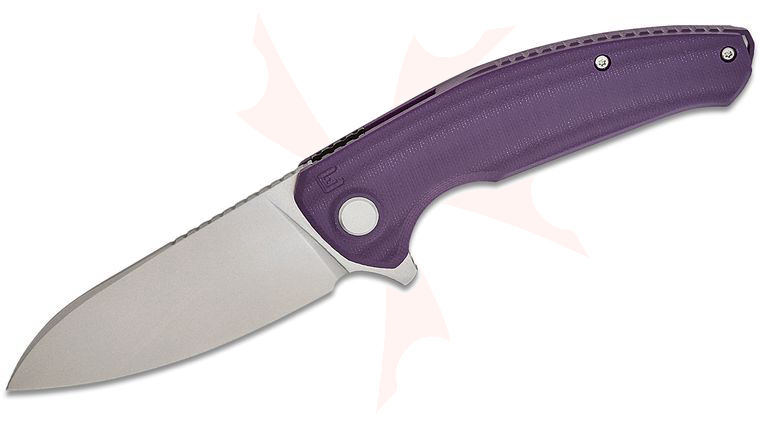 Custom Knife Factory Pavel Pozdnyakov Echo Natriks Flipper Knife 3.54 inch CPM-S35VN Tumbled Drop Point Blade, Violet G10 Handles