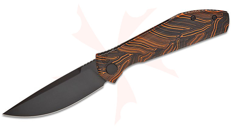 Custom Knife Factory Anton Malyshev Echo Splinter Front Flipper Knife 3.54 inch CPM-S35VN Black PVD Drop Point Blade, Milled Orange G-Mascus G10 Handles