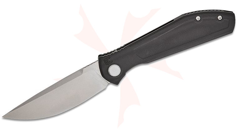 Custom Knife Factory Anton Malyshev Echo Splinter Front Flipper Knife 3.54 inch CPM-S35VN Tumbled Drop Point Blade, Milled Black G10 Handles