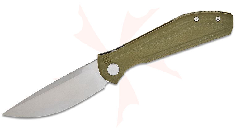 Custom Knife Factory Anton Malyshev Echo Splinter Front Flipper Knife 3.54 inch CPM-S35VN Tumbled Drop Point Blade, Milled Green G10 Handles