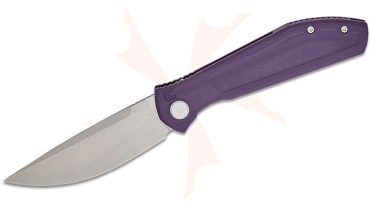 Custom Knife Factory Anton Malyshev Echo Splinter Front Flipper Knife 3.54 inch CPM-S35VN Tumbled Drop Point Blade, Milled Violet G10 Handles