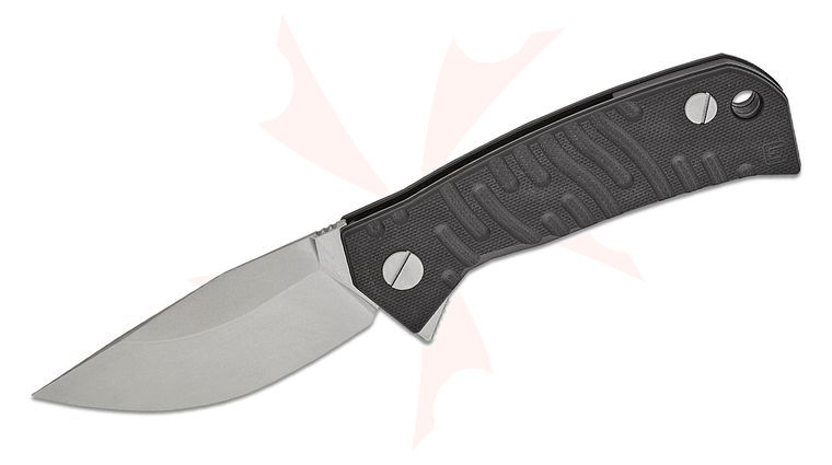 Custom Knife Factory Alexey  inchRatatuy inch Konygin Echo Um Flipper Knife 3.27 inch CPM-S35VN Tumbled Clip Point Blade, Milled Black G10 Handles
