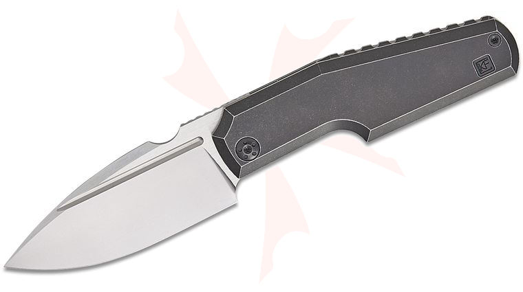 Custom Knife Factory GTK Elementak Front Flipper Knife 3.375 inch M398 CKF Washed Drop Point Blade with Mirror Polished Swedge, Black Stonewashed Titanium Handles