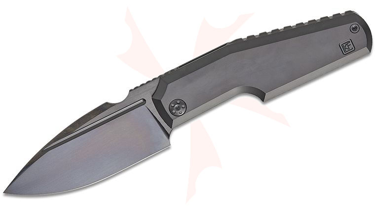Custom Knife Factory GTK Elementak Front Flipper Knife 3.375 inch M398 Black DLC Drop Point Blade, Black DLC Titanium Handles