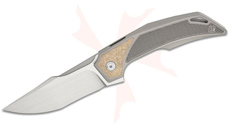Custom Knife Factory Tashi Bharucha Justice Mini Flipper Knife 3.39 inch M398 Hand Rubbed Satin Blade, Integral Machined Titanium Handle with Bronze CrystalTi Inlays