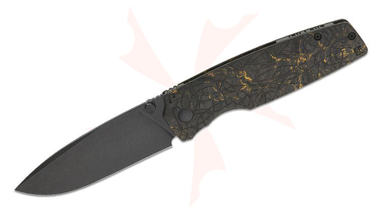 Custom Knife Factory Mike Kulygin Lex Sub Frame Lock Folding Knife 3.46 inch M398 Black Stonewashed Drop Point Blade, Black and Yellow Super Carbon Fiber Handles