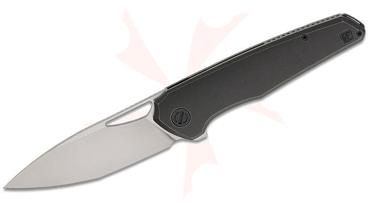 Custom Knife Factory Jan Samek Tasca Frame Lock Flipper Knife 3.43 inch M398 CKFWashed Drop Point Blade with Satin Flats, Black Stonewashed Titanium Handles