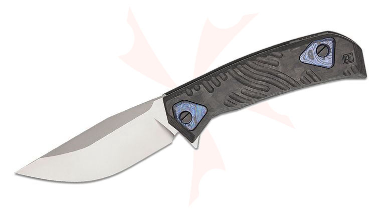 Custom Knife Factory Aleksey Konygin Ummu Dalawa Flipper Knife 3.875 inch M398 Bead Blasted Clip Point Blade, Milled Carbon Fiber Handles with ZircuTi Inlays
