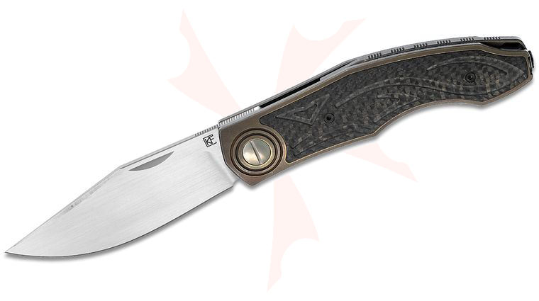 Custom Knife Factory Anton  inchTohus inch Malyshev Makosha Folding Knife 3.62 inch M390 Hand Rubbed Satin Blade, Bronze Titanium Handles with Carbon Fiber Inlays