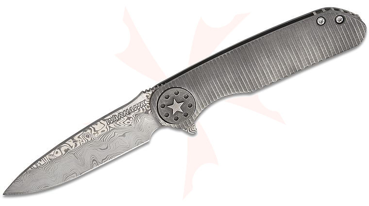 Curtiss Knives Warhawk 325 Flipper Knife 3.375 inch Vinland Damasteel Drop Point Blade, Contour Milled Titanium Handles
