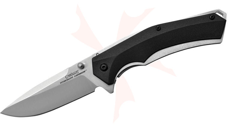 Camillus Carbide Edge Flipper Knife 3.25 inch Satin Drop Point Blade, Black GFN Handles