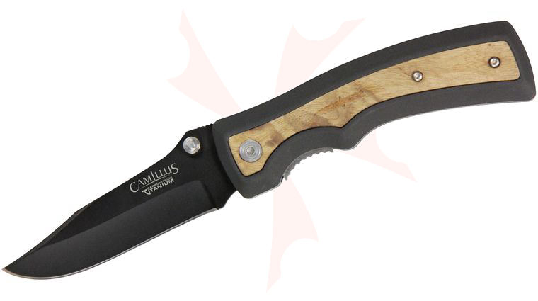 Camillus Slick Folding 3 inch AUS-8 Plain Blade, Zytel Handle with Burl Wood Inlays