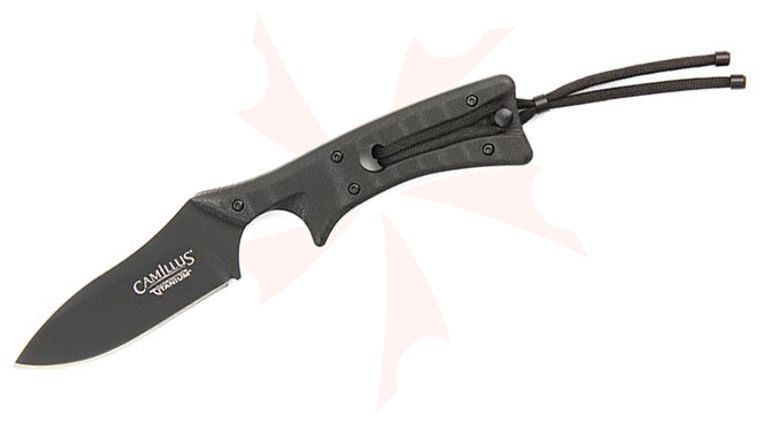 Camillus 19144 Tyrant Fixed 3 inch Carbonitride Titanium D2 Tool Steel Blade, Black G10 Handles, Leather Sheath