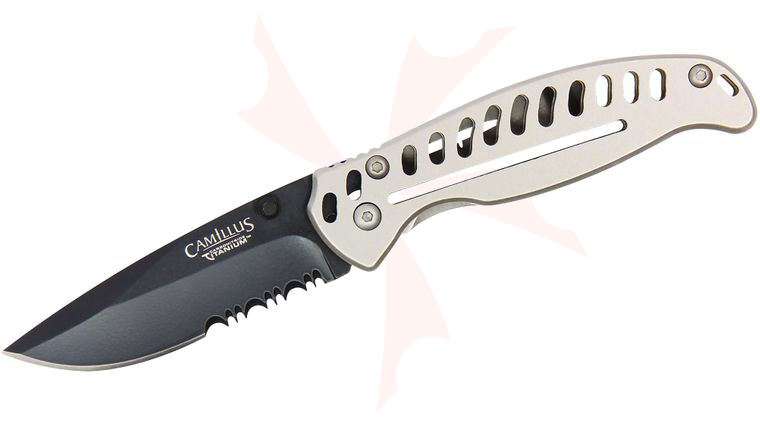 Camillus EDC3 Folding Knife 3 inch Black Combo Blade, Stainless Steel Handles
