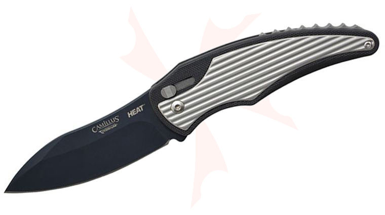 Camillus 19167 Heat Flipper 3.5 inch AUS-8 Drop Point Blade, GRN Handles with Aluminum Onlays