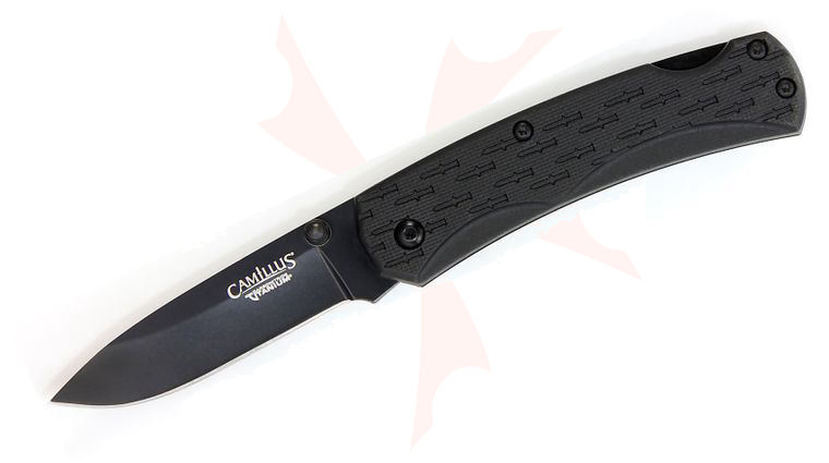 Camillus CamLite Mini Folding 2.25 inch Titanium Bonded 440 Stainless Blade, Black GRN Handles