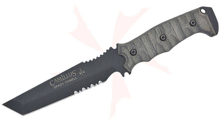 Camillus Grady Powell Designed DAGR Fixed 5.75 inch Blade, Black G10 Handles, Molded Sheath