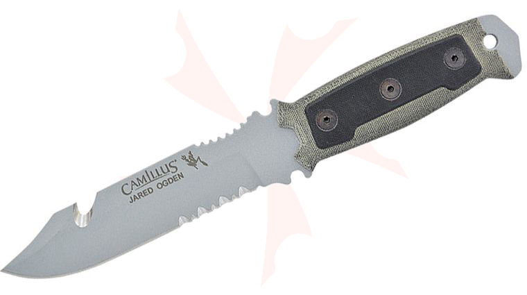 Camillus Jared Ogden Designed SKOL Fixed 5.5 inch Gray Blade, Canvas Green Micarta Handles with G10 Inlays, Molded Sheath