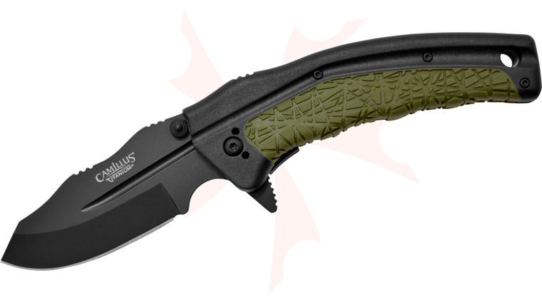 Camillus FK-7.5 Folding Knife 3 inch Black Plain Blade, Green and Black Zytel Handles
