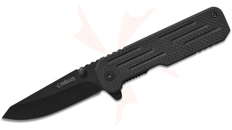 Camillus Choff Flipper Knife 2.75 inch Black Titanium Bonded 420 Drop Point Blade, Black GFN and Stainless Steel Handles