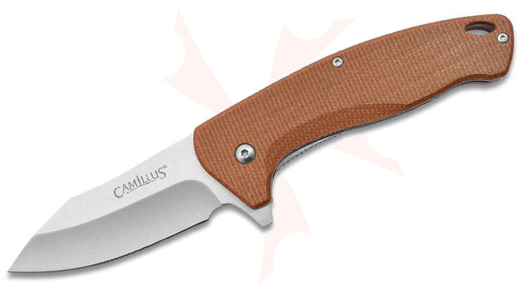 Camillus Arvo Assisted Flipper Knife 3 inch 420 Satin Drop Point Blade, Tan Linen Micarta Handles