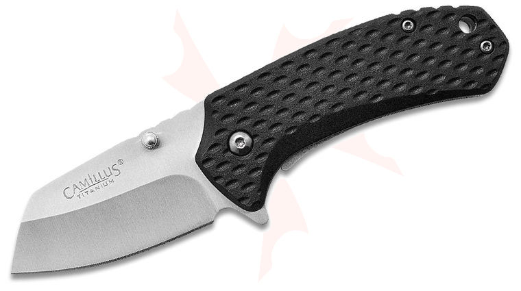 Camillus Bombat Flipper Knife 2.25 inch 440 Satin Drop Point Blade, Black GFN Handles