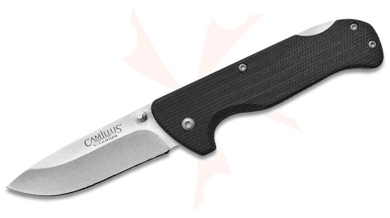 Camillus Bushcrafter Mini Folding Knife 2.75 inch 440 Satin Drop Point Blade, Black Linen Micarta Handles