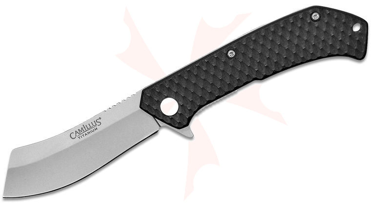Camillus Barber Flipper Knife 2.75 inch Satin Modified Cleaver Blade, Black FRN Handles