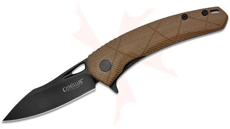 Camillus Blaze Flipper Knife 2.75 inch Black Drop Point Blade, Brown G10 Handles