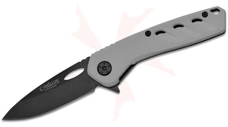 Camillus Slot Flipper Knife 2.75 inch Black Drop Point Blade, Gray GFN Handles