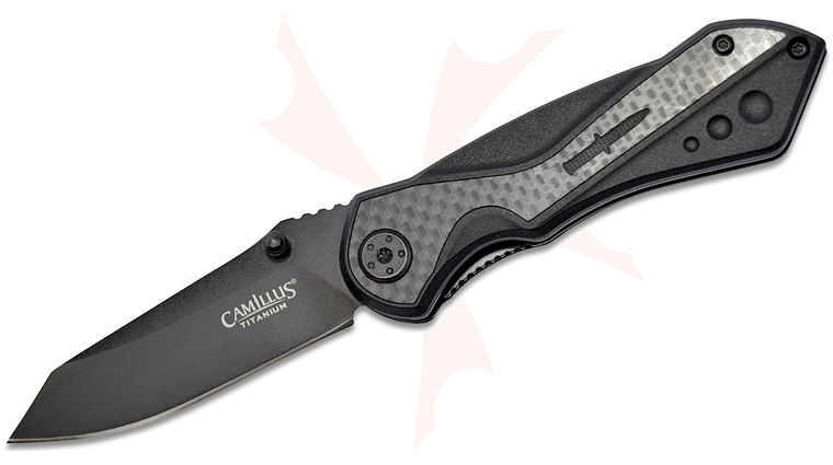 Camillus Machine Assisted Flipper Knife 3 inch 420 Black Drop Point Blade, Black GFN Handles with Carbon Fiber Inlay
