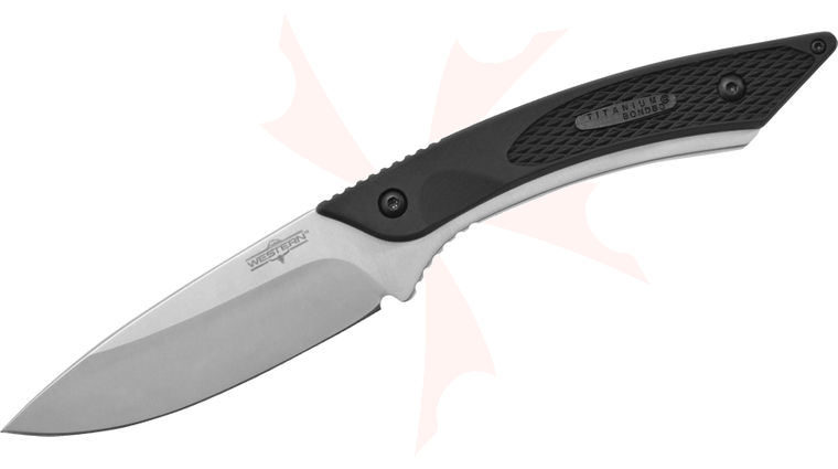 Western Knives 19123 Coil Fixed 3.25 inch Drop Point Blade, Black Zytel Handles, Nylon Sheath