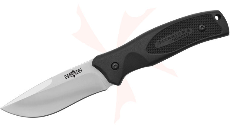 Western 19232 Black River Fixed 3.75 inch Drop Point Blade, Black Rubberized Handles, Nylon Sheath