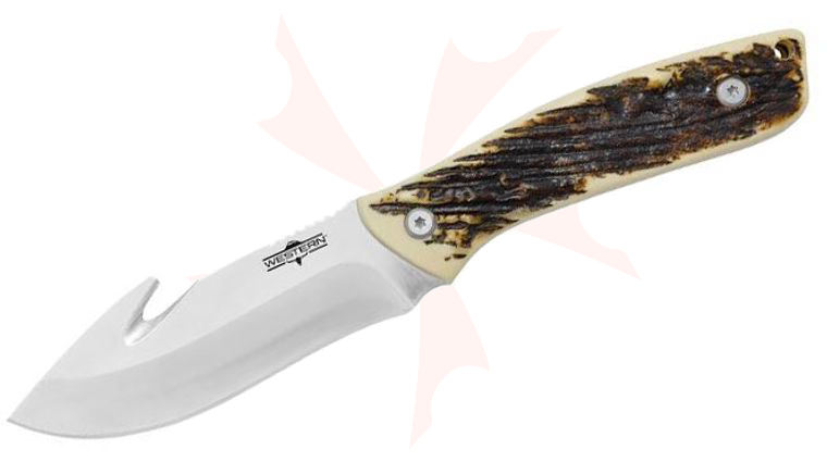 Western 19247 CrossTrail Fixed 4 inch Drop Point Blade with Gut Hook, Textured Delrin Handles, Nylon Sheath