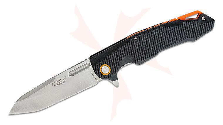 Camillus Regent Flipper Knife 3.75 inch Satin Modified Tanto Blade, Black GFN Handles