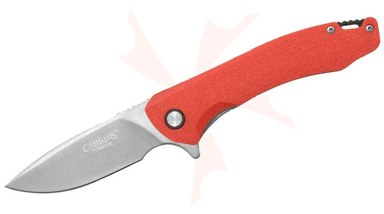 Camillus Scivik Flipper Knife 3.25 inch Titanium Bonded Drop Point Blade, Red GFN Handles