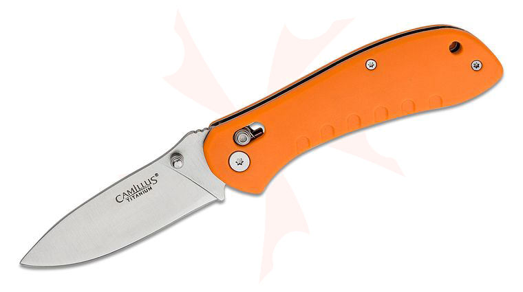 Camillus Rovax CUDA Crossbar Lock Folding Knife 3.25 inch Satin Drop Point Blade, Orange GFN Handles