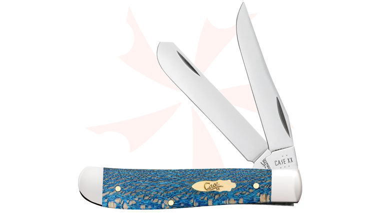 Case Smooth Blue Sycamore Wood Mini Trapper Pocket Knife 3.5 inch Closed (7207 SS)