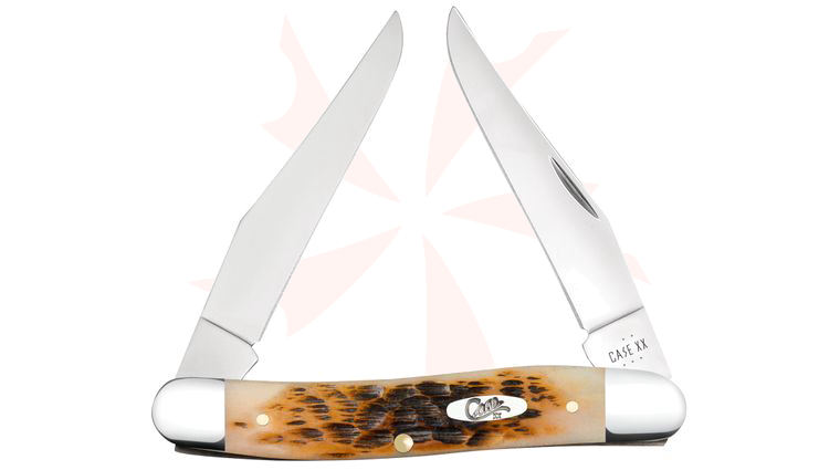 Case Peach Seed Jig Amber Bone Muskrat Pocket Knife 3.88 inch Closed (MUSKRAT SS)