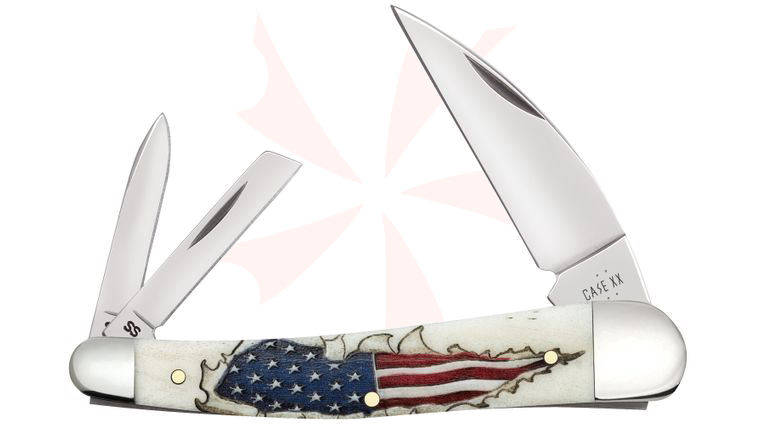 Case 2025 SHOT Show Bursting Flag Smooth Natural Bone Embellished Seahorse Whittler Pocket Knife 4 inch Closed (6355WH SS)