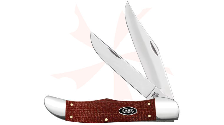 Case Dark Red Burlap Micarta Folding Hunter Pocket Knife 5.25 inch Closed w/ Leather Sheath (10265 CS)