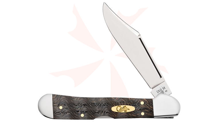 Case Smooth Black Curly Oak Mini CopperLock Pocket Knife 3.63 inch Closed (71749L SS)