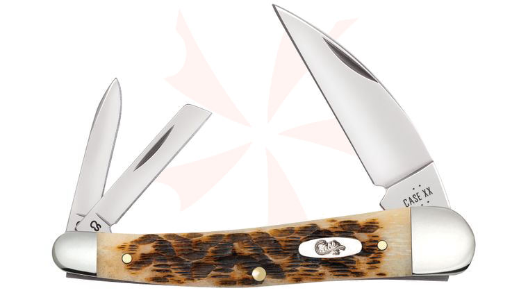 Case Peach Seed Jig Amber Bone Seahorse Whittler Pocket Knife 4 inch Closed (6355WH CS)