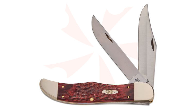 Case 189 Folding Hunter 5.25 inch Jigged Brown Staminawood Handles, Brown Leather Sheath (6265 SS)