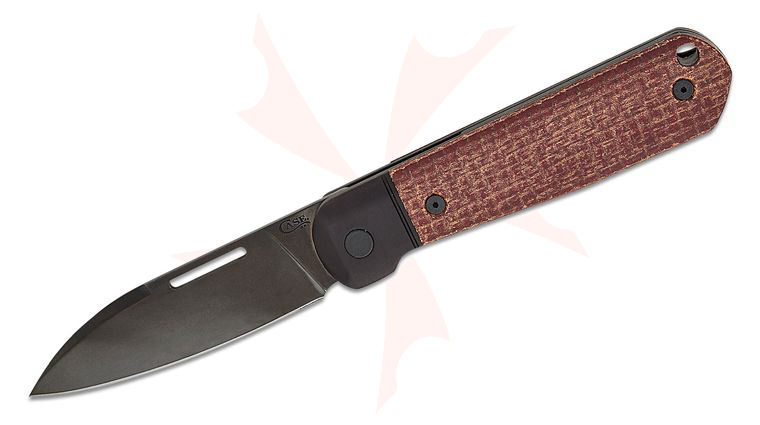 Case Bridgeline Series Revoindie Highbanks Folding Knife 2.87 inch CPM-20CV Black DLC Modified Wharncliffe Blade, Dark Red Burlap Micarta Handles with Black Aluminum Bolsters